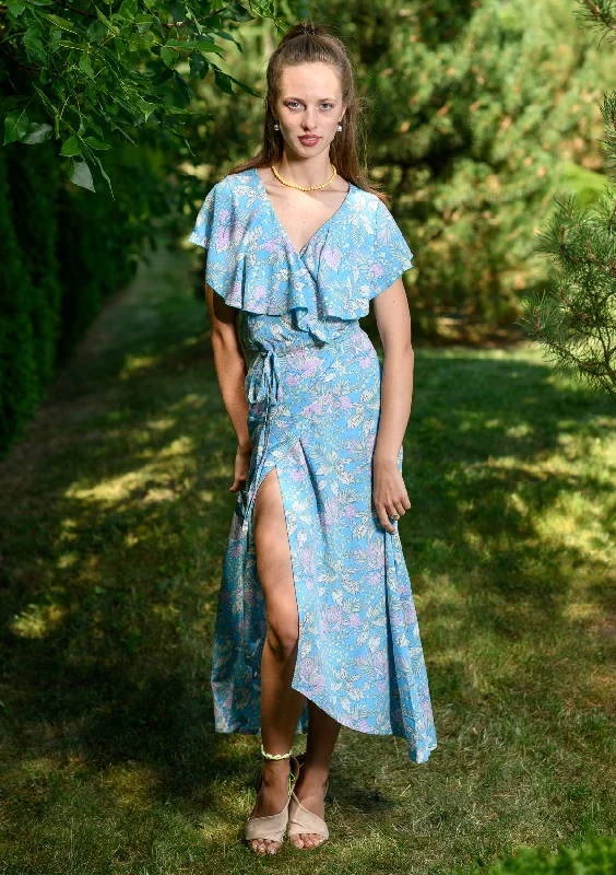 Crazy Deals Wrap Lilly Pink Flowers Blue Dress