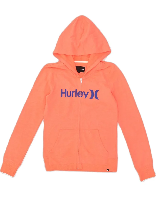 Great Deals HURLEY Womens Graphic Zip Hoodie Sweater UK 12 Medium Orange Polyester