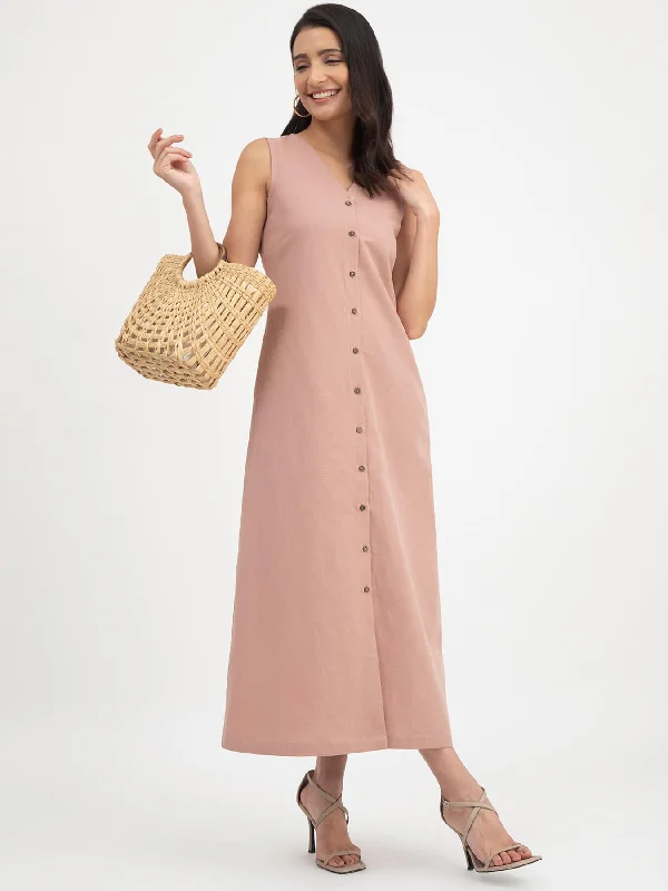 Limited Availability Linen Button Down Dress - Dusty Pink