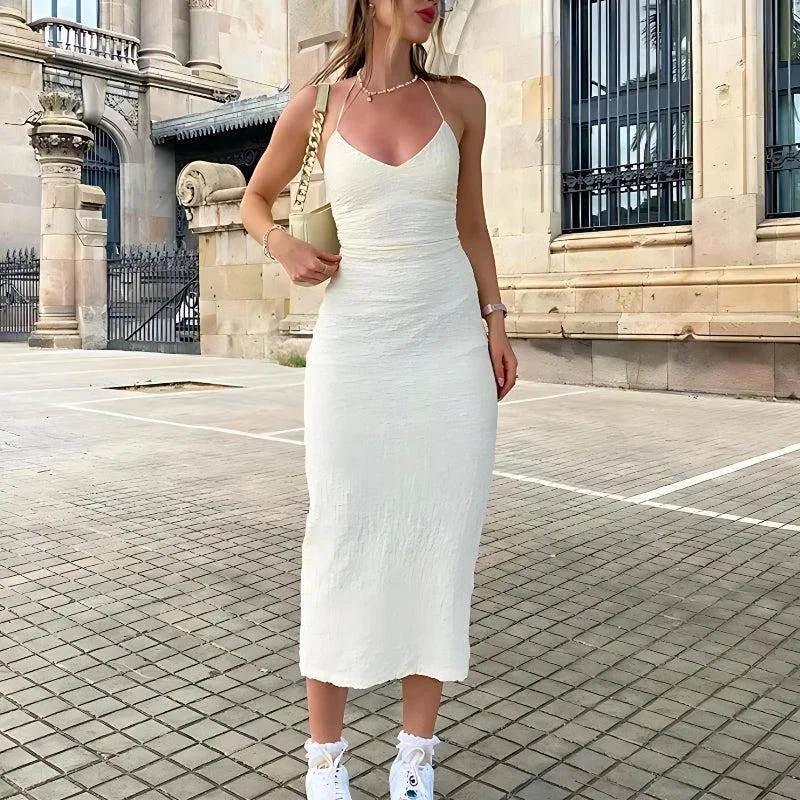 Final Markdown Halter Neck Backless Split Midi Dress