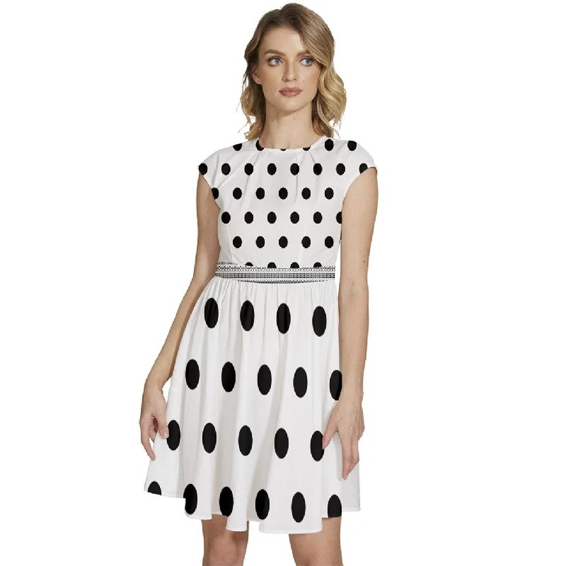 New Markdowns Cap Sleeve High Waist Dots White Dress