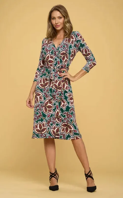 Mega Sale Renee C - Floral V-Neck Wrap Dress in Green Print