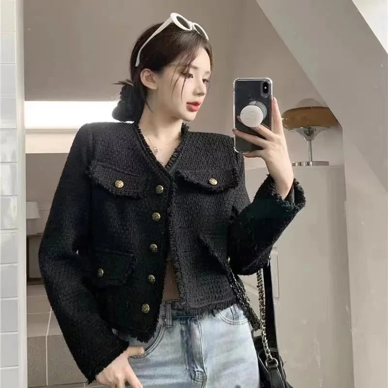 Price Drop Alert Znbbw Cropped Tweed Jackets Women Vintage Tassel Basic Short Coats Korean Elegant Single-Breasted Casual Outerwear Spring Autumn Price Drop Alert Znbbw Cropped Tweed Jackets Women Vintage Tassel Basic Short Coats Korean Elegant Single-Breasted Casual Outerwear Spring Autumn