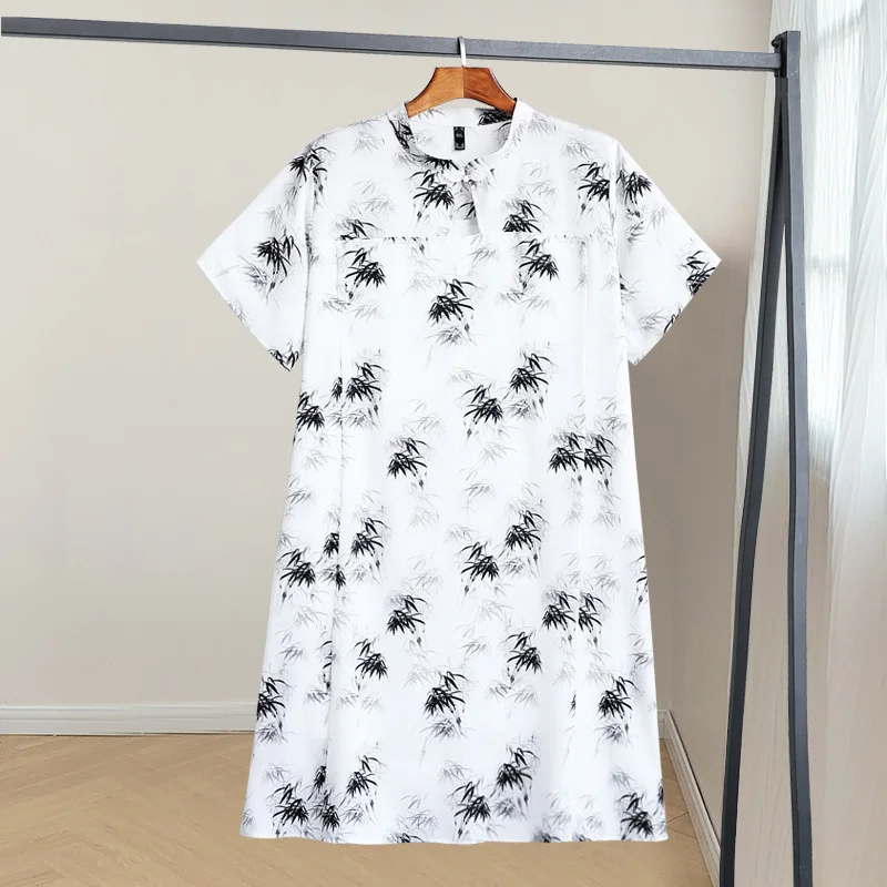 Deal Zone (4XL-10XL) Plus Size White Short Sleeve Cheongsam Dress (EXTRA BIG SIZE)