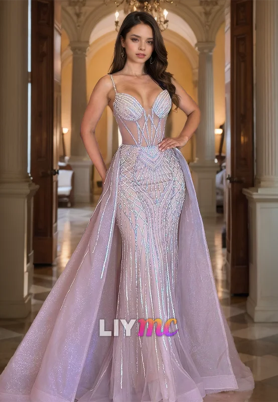 Unbeatable Prices V-Neck Sleeveless Appliques Mermaid Sparkly Prom Dress