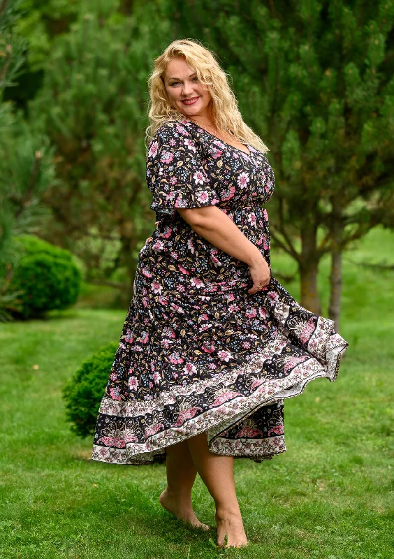 Incredible Offers Polka Mix Flowers Midi Plus Dress