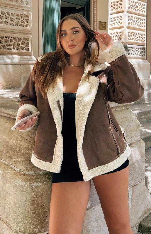New Arrival Aviator Brown Sherpa Jacket