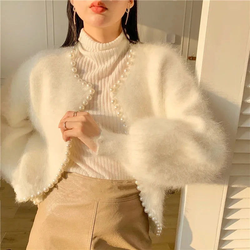 Bonus Savings Znbbw Pearls Knitted Cardigan Women Mink Cashmere Sweater Coat Korean Sweet Cropped Patchwork Knitwear Elegant Jumper Tops New Bonus Savings Znbbw Pearls Knitted Cardigan Women Mink Cashmere Sweater Coat Korean Sweet Cropped Patchwork Knitwear Elegant Jumper Tops New