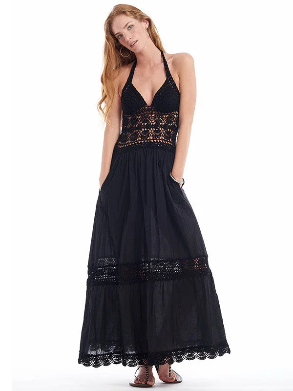 Limited Stock Filigree Halter Maxi Dress - Black