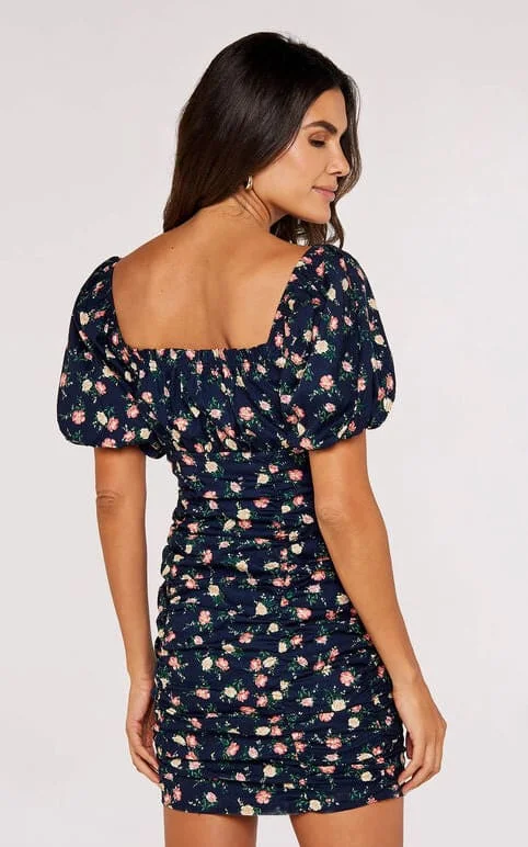 Midnight Madness Apricot- Floral Cotton Milkmaid Dress