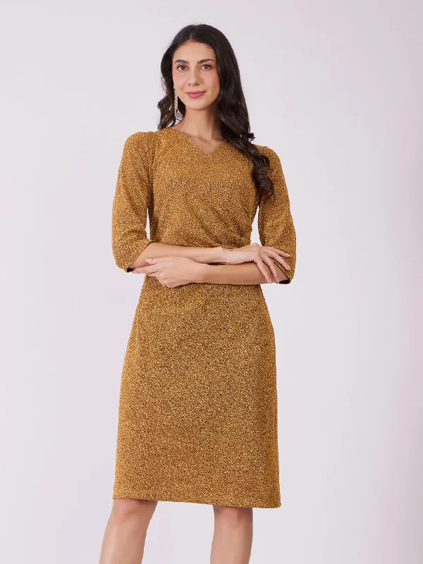 Savings Event Metallic Lurex Pleated Dress - Gold