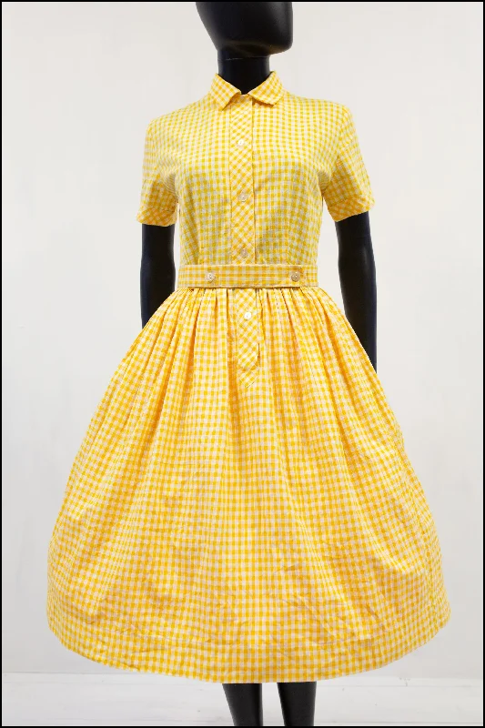Deal of the Week Vintage 1950s Yellow Gingham Cotton Dress