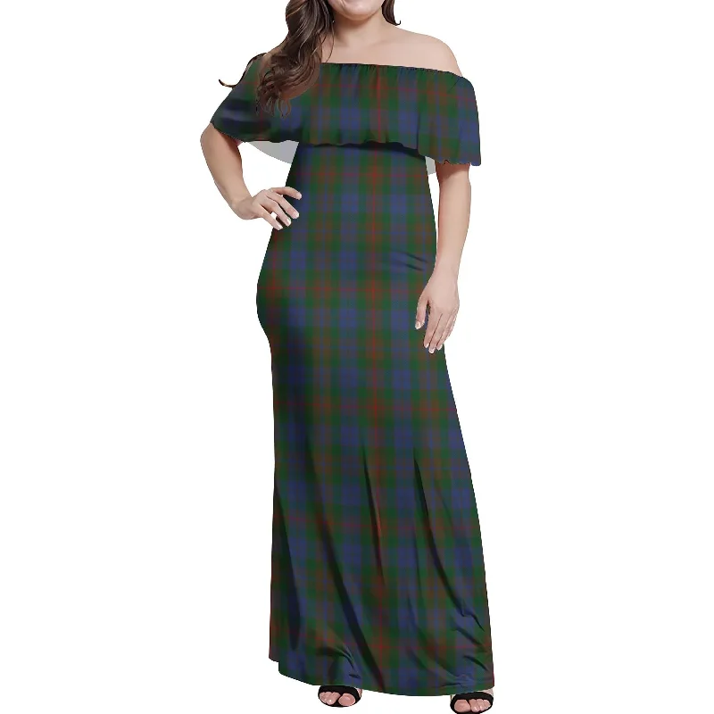 Price Cut Buchanan Hunting Tartan Off Shoulder Long Dress