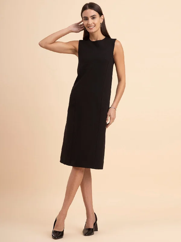 Bargain Prices LivIn A-Line Round Neck Dress - Black