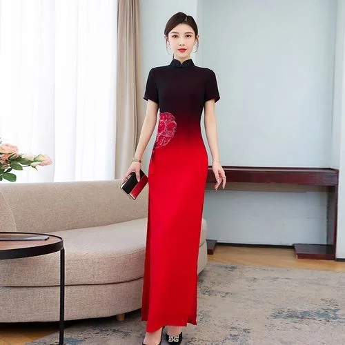 Best Bargains (S-5Xl + Custom Size) Plus Size Ombre Qipao Maxi Dress