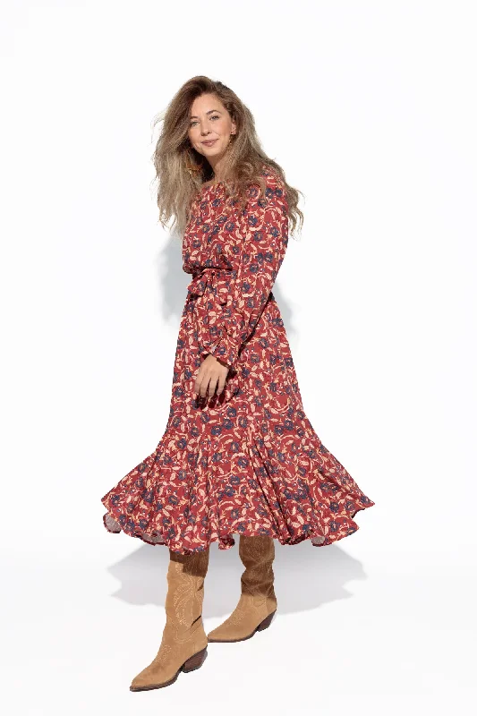 Special Buy Burgundy Floral Midi Dress