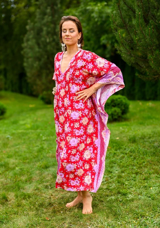 Deal Zone Pancho Red Flowers Dress