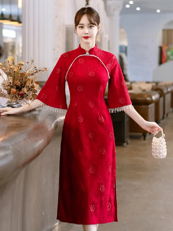 Year-End Clearance Plus Size Red Vintage Cheongsam Dress