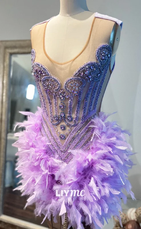 Special Buy LY307 - Scoop Appliques Beaded Feathered Short Homecoming Dress for Black Girls Special Buy LY307 - Scoop Appliques Beaded Feathered Short Homecoming Dress for Black Girls