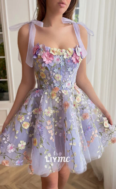 Savings Bonanza LY075 - Square Sleeveless Floral Embellished Pleated A-Line Short Homecoming Dress Savings Bonanza LY075 - Square Sleeveless Floral Embellished Pleated A-Line Short Homecoming Dress