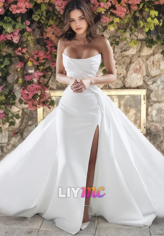 Special Discount LW377 - Strapless Detachable Skirt Satin Mermaid Wedding Dress