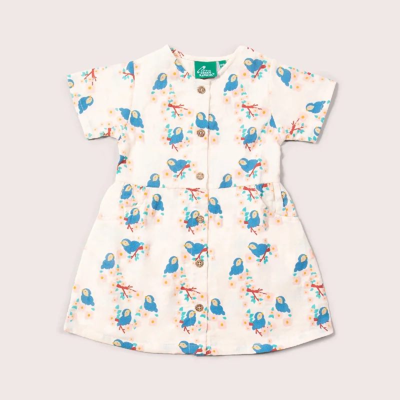 Year-End Clearance Bluebirds Button Through Short Sleeve Dress