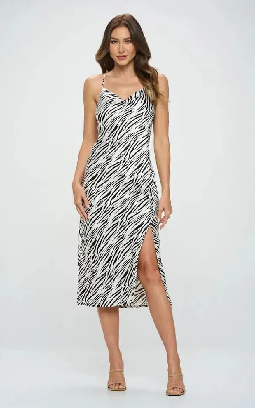 Low Prices Renee C- Zebra Print Midi Satin Slip Dress with Slit
