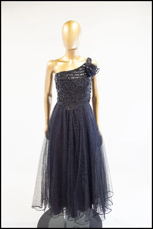 Limited Time Discount Vintage 1980s Asymmetric Black Tulle Dress