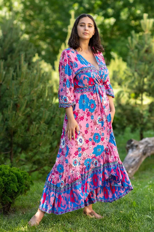 Price Reduction Wrap Blue Flowers Purple Dress