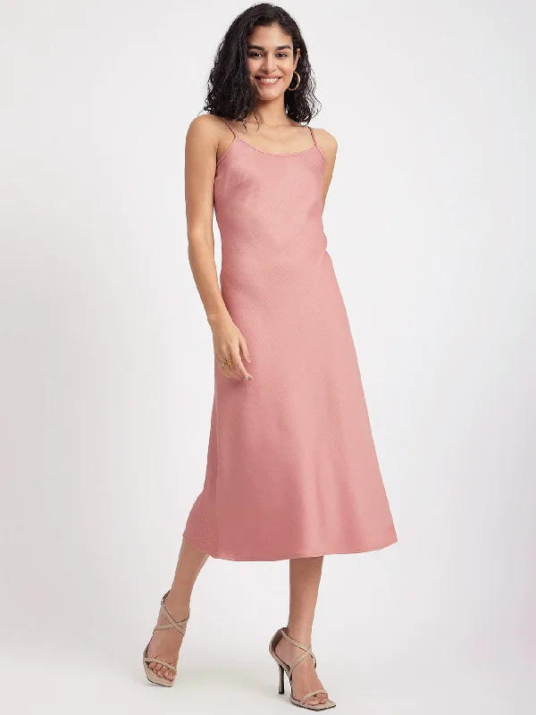 Price Buster Satin Round Neck Slip Dress - Dusty Pink
