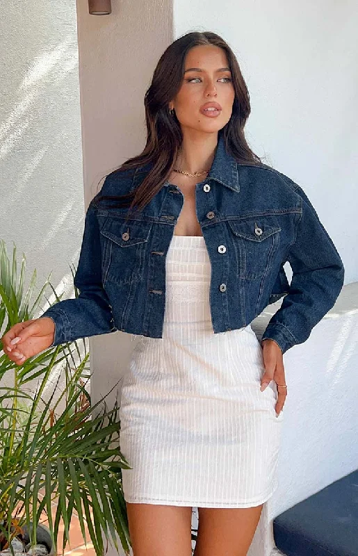 Final Clearance Helena Dark Wash Denim Cropped Jacket