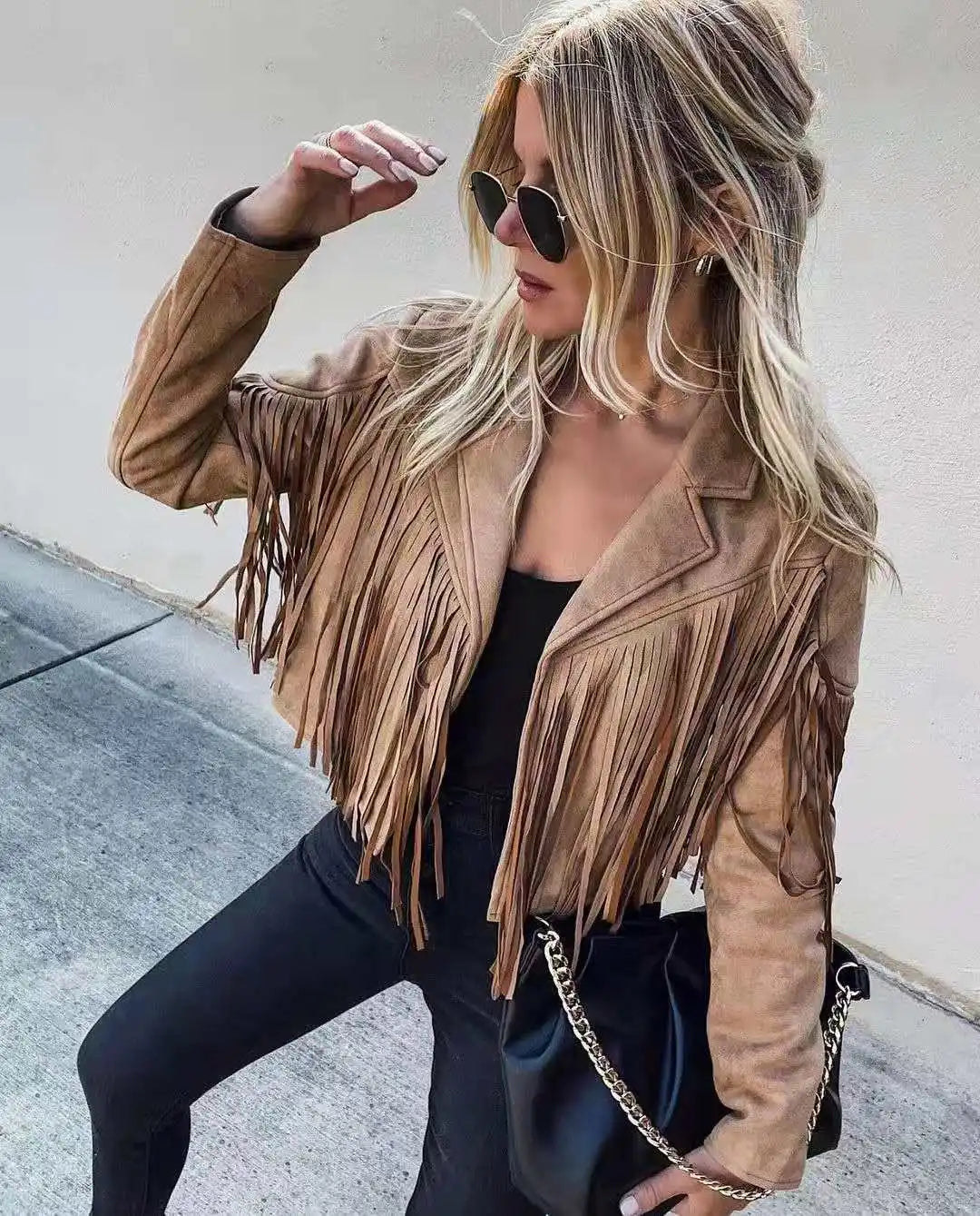 Price Smash Znbbw Women Y2k Fringed Hem Tassel Cardigan Crop Tops E-girl Motor Biker Jacket Suede Leather Jacket 90s Vintage Streetwear Coat Cool