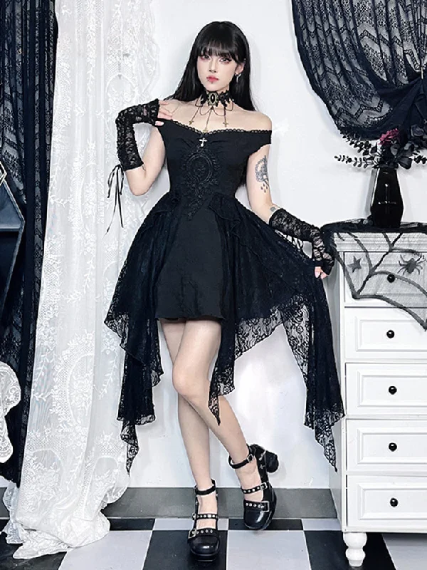 Amazing Deals Gothic Fluffy Pleated Floral Lace Off Patchwork Shoulder Grunge Retro Line A Dress Amazing Deals Gothic Fluffy Pleated Floral Lace Off Patchwork Shoulder Grunge Retro Line A Dress