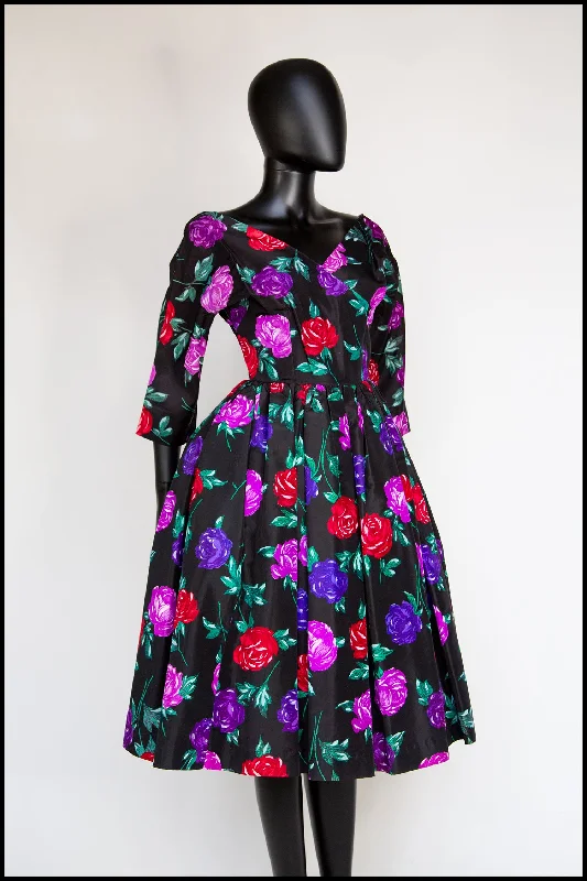 Deal Dash Vintage 1950s Rose Taffeta Tea Dress