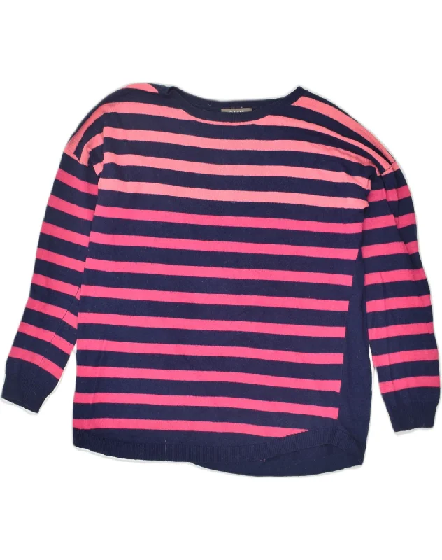 Best Bargains OASIS Womens Crew Neck Jumper Sweater UK 14 Medium Pink Striped Viscose
