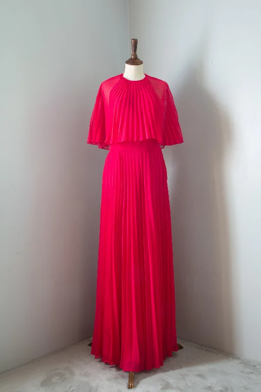 Holiday Sale Vintage 1970s Hot Pink Chiffon Maxi Dress