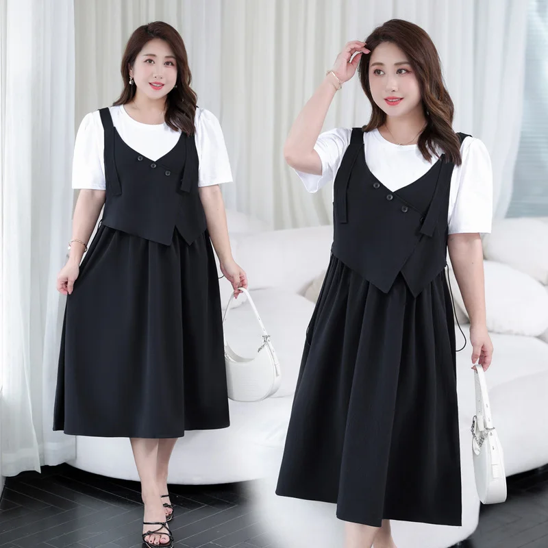 Incredible Offers Plus Size Mock 2 Piece Korean Midi Dress (Extra Big Size)