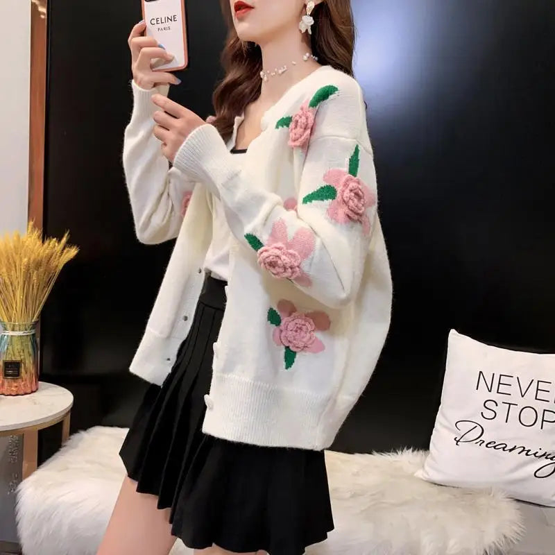 Extra Savings Znbbw Female 2024 Spring and Autumn Knitwear Women Heavy Industry Rose Blossom Embroidery Contrast Sweater Coat Cardigan Extra Savings Znbbw Female 2024 Spring and Autumn Knitwear Women Heavy Industry Rose Blossom Embroidery Contrast Sweater Coat Cardigan