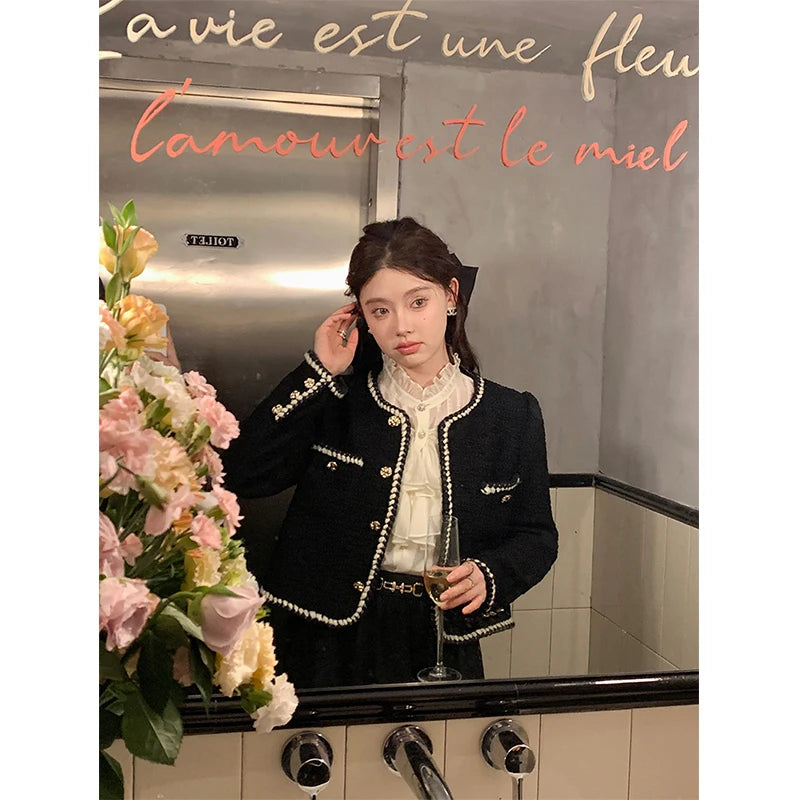 Seasonal Clearance Znbbw Tweed Cropped Jackets Women Elegant Black Coat Korean Thicken Warm Single Breasted Blazer Casual Short Outerwear Tops Seasonal Clearance Znbbw Tweed Cropped Jackets Women Elegant Black Coat Korean Thicken Warm Single Breasted Blazer Casual Short Outerwear Tops