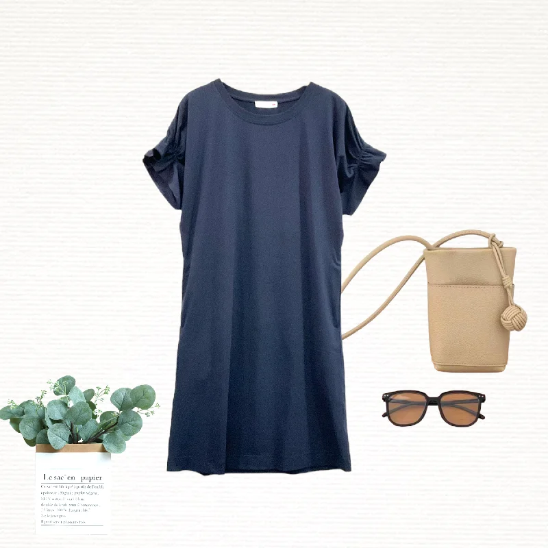 Don't Wait Patch Casual Short Sleeve Round Neck With Pocket Cotton Dress