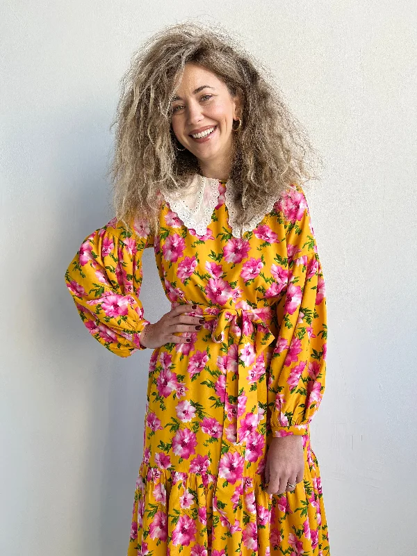 Holiday Sale Yellow Colar Midi Dress