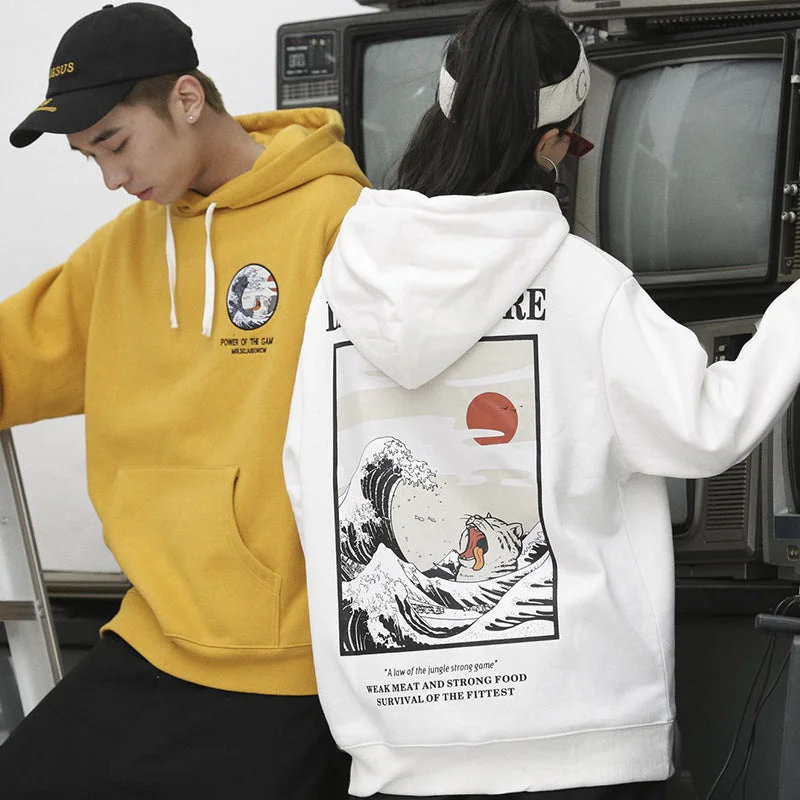 Referral Discount Street retro waves simple wild men and women casual hooded sweater