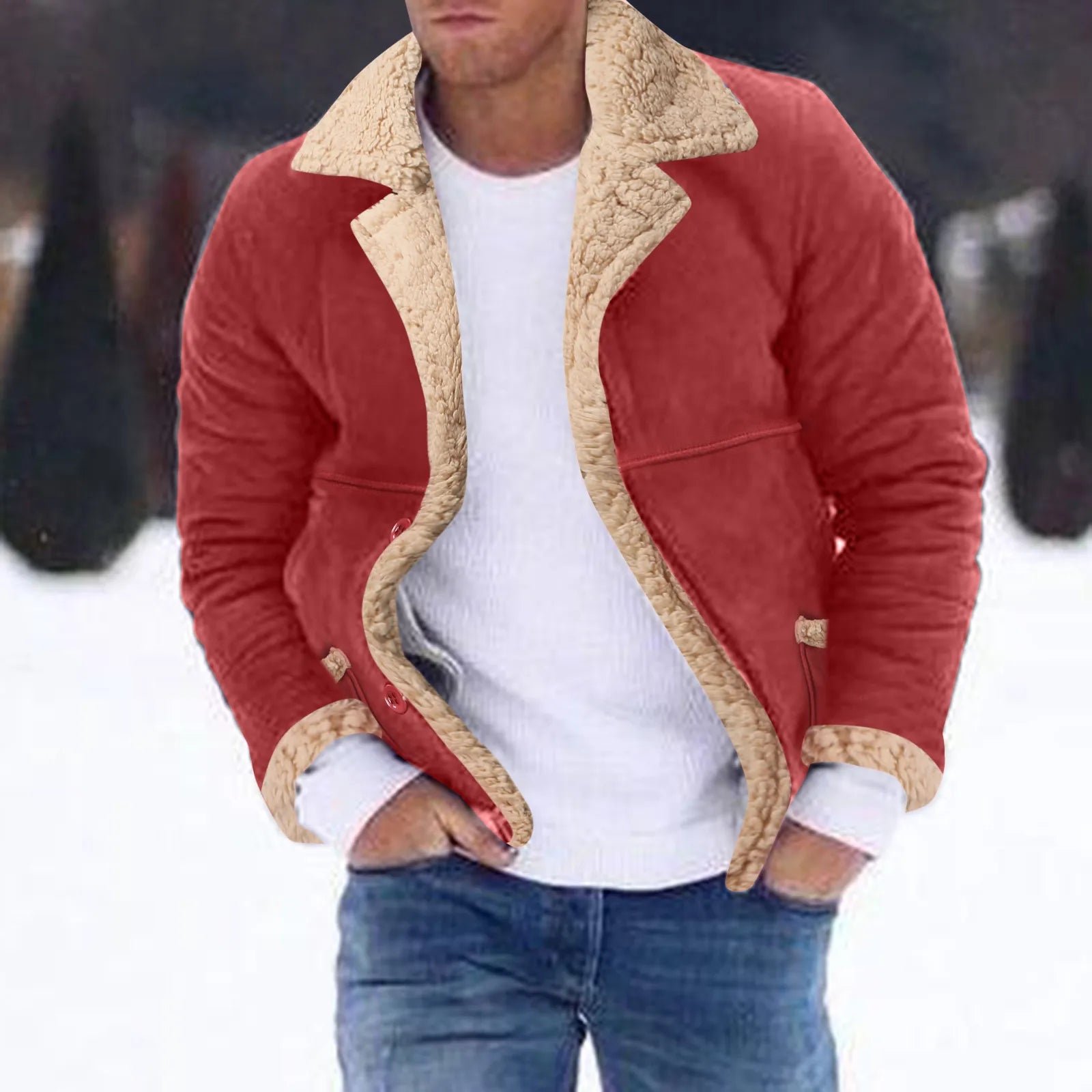Unmissable Offer Znbbw Men Plus Size Winter Coat Lapel Collar Long Sleeve Padded Leather Jacket Vintage Thicken Coat Sheepskin Jacket with Hood for Men