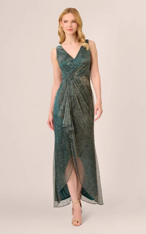 Price Drop Adrianna Papell- Metallic Mesh Cascade Gown
