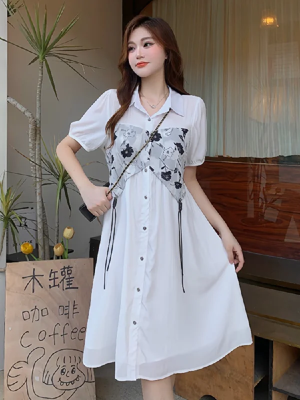 Instant Savings Plus Size Babydoll Floral Shirt Dress