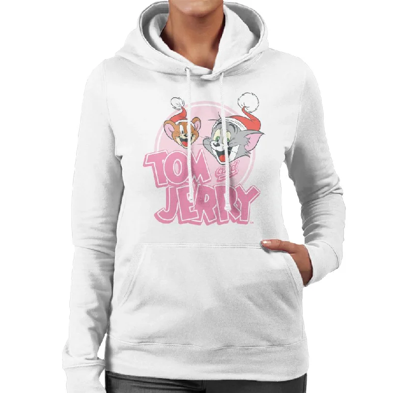 Time-Limited Offer Tom and Jerry Christmas Wearing Festive Hats Women's Hooded Sweatshirt