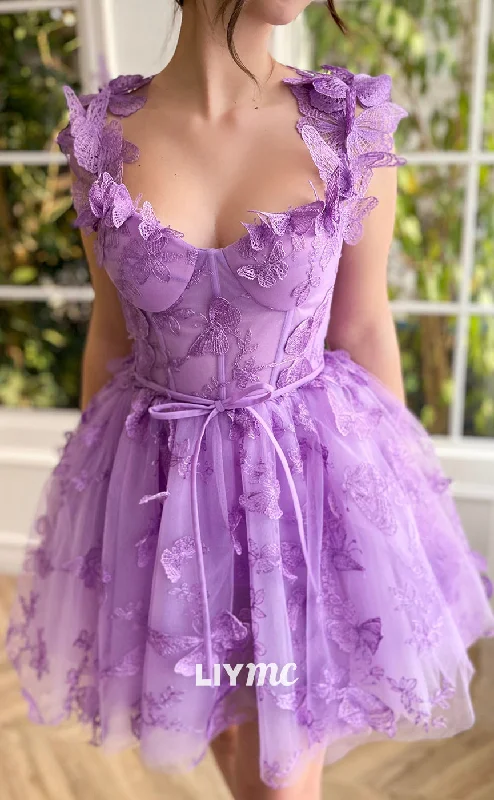 Super Bargain LY036 - Sweetheart Floral Embellished A-Line Short Homecoming Dress