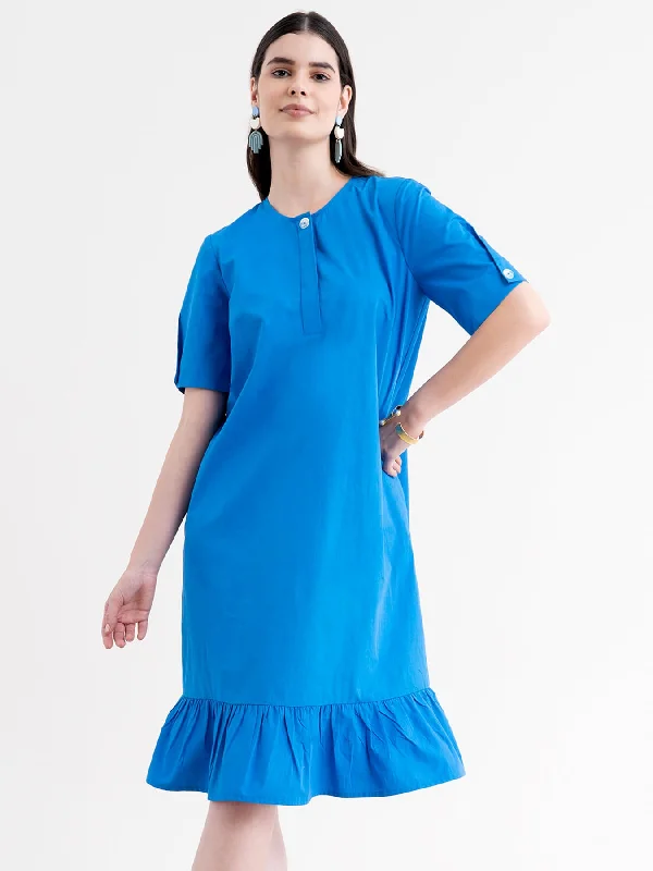 Sneak Peek Sale Cotton Ruffled Dress - Royal Blue