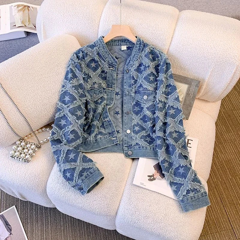 Lowest Price Znbbw Fragrance Y2k Jackets Crop Top Tassel Star Print Single Breasted Denim Coat Autumn All Match Design Vintage Women Clothing Lowest Price Znbbw Fragrance Y2k Jackets Crop Top Tassel Star Print Single Breasted Denim Coat Autumn All Match Design Vintage Women Clothing