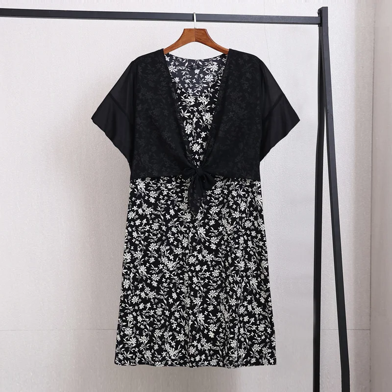 Unbeatable Prices (4XL-10XL) Plus Size Mock 2 Piece Floral Short Sleeve Dress (EXTRA BIG SIZE)